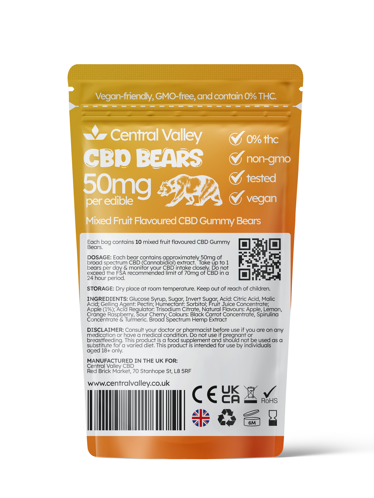 Broad Spectrum CBD Gummy Bears – 50mg per Gummy – Grab Bag (500mg Total CBD)