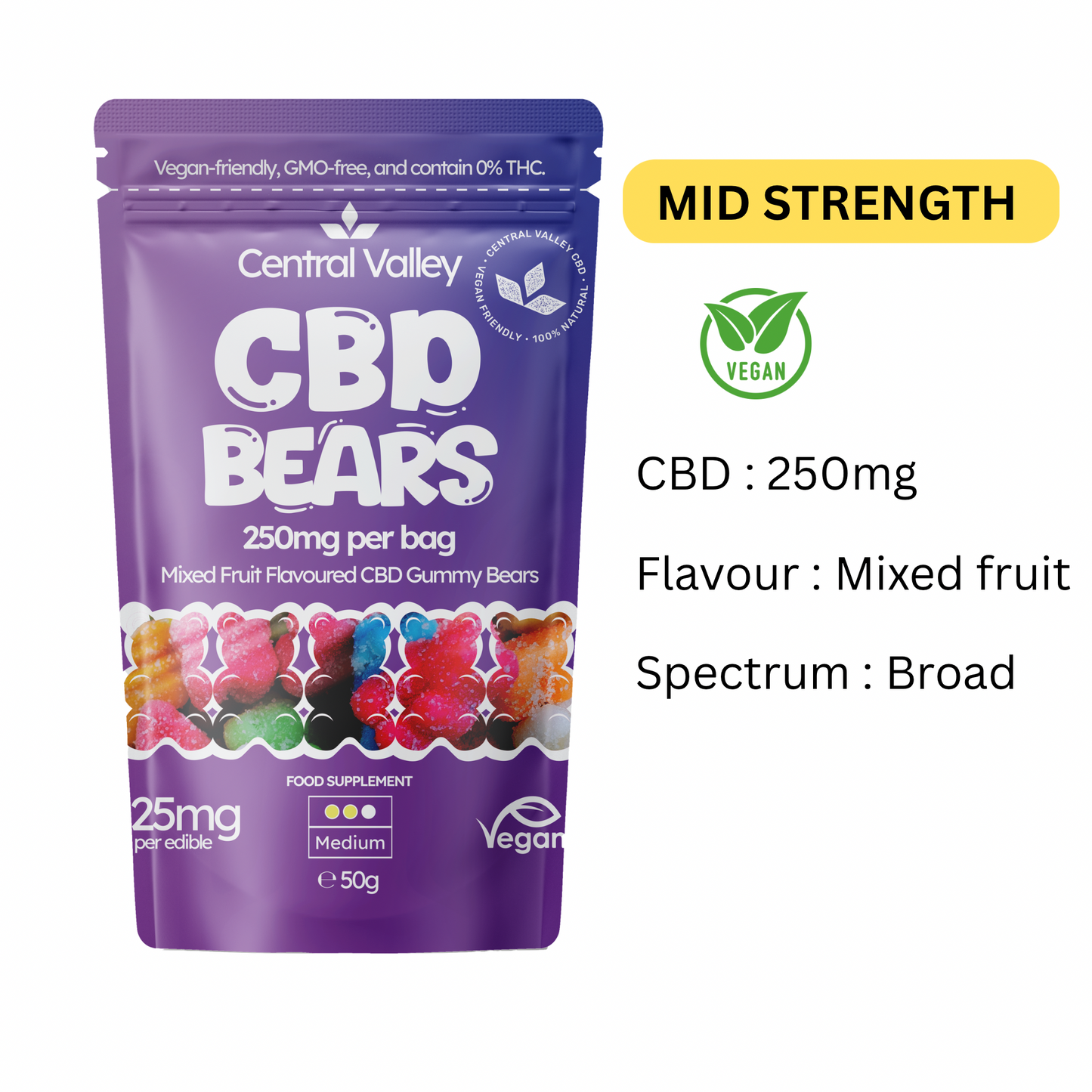 Mixed fruit Broad Spectrum CBD Gummy Bears – 25mg per Gummy Grab Bag (250mg Total strength )