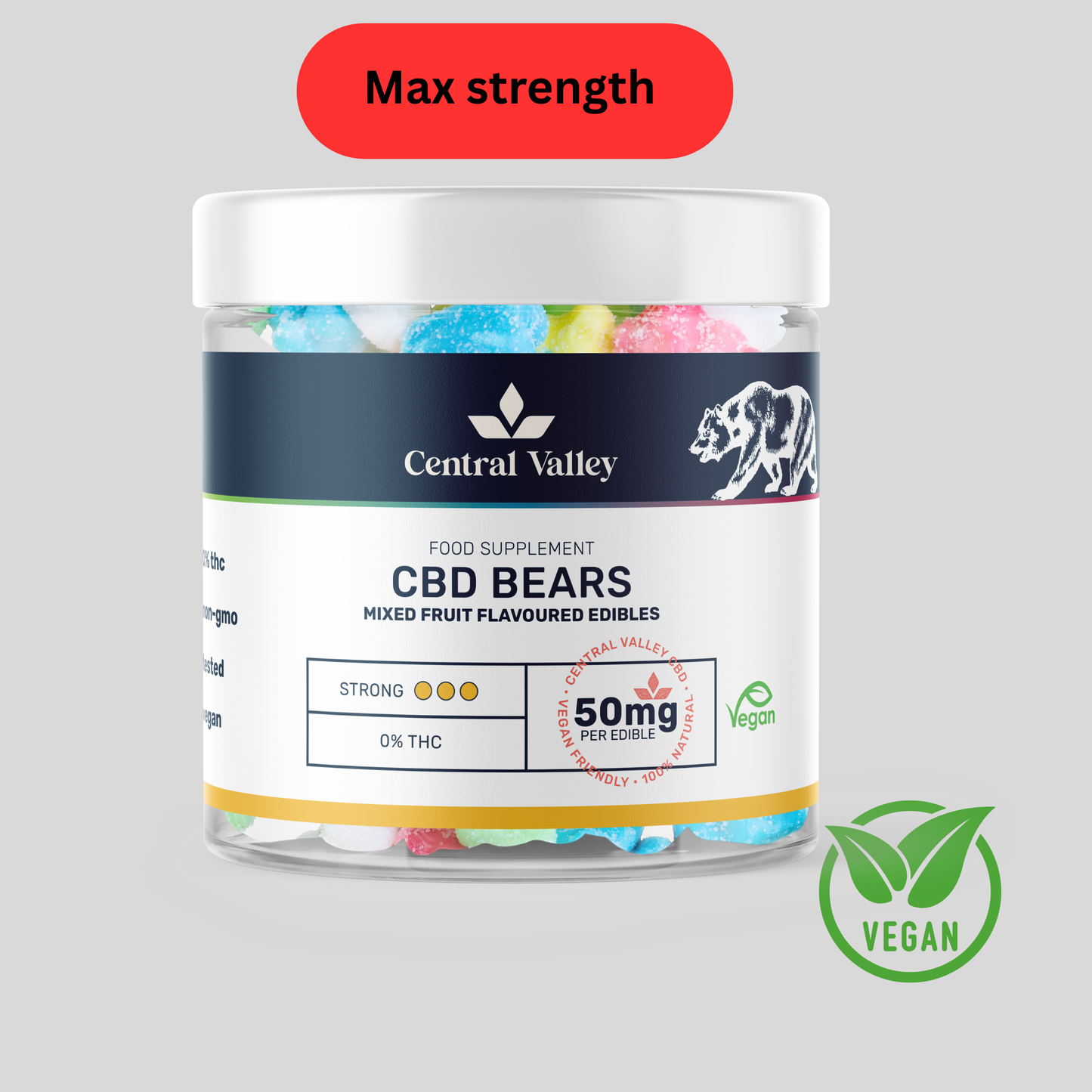 Mixed fruit Broad Spectrum CBD Gummy Bears – 50mg per Gummy – Small Tub (1,250mg Total strength )