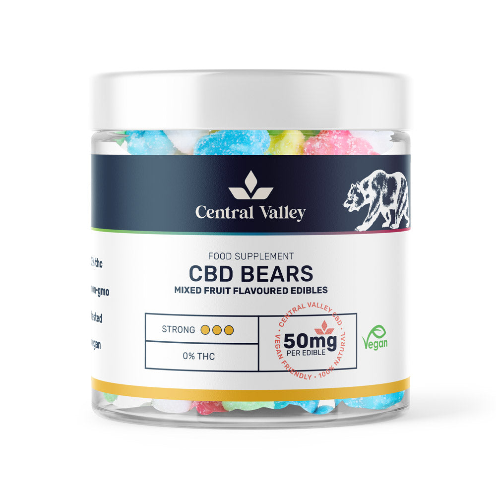 Beginner’s CBD Starter Bundle Included Products: 1000mg Full Spectrum CBD Oil (30ml) + CBD Gummy Bears Small Tub (25 bears, 50mg).
• Suggested RRP: £42.99 (Save £6.99 or 14%).