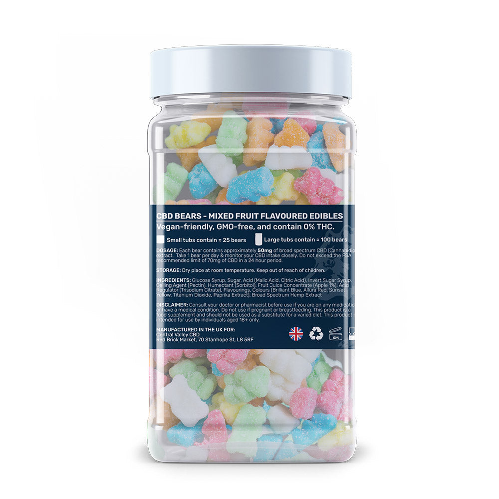 Broad Spectrum CBD Gummy Bears – 50mg per Gummy – Large Tub (5,000mg Total CBD)