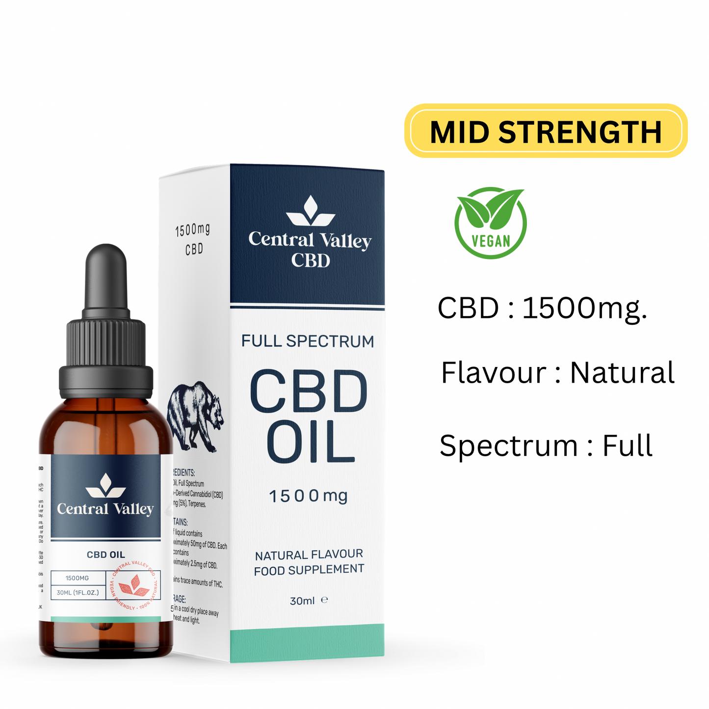 Full Spectrum CBD Oil 1500mg – 5% CBD Mid Strength
