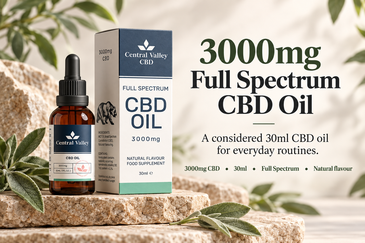 3000mg Full Spectrum CBD Oil – 30ml (100mg per 1ml) product packaging
