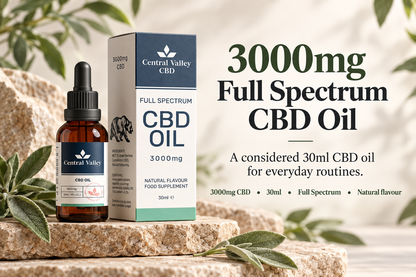 3000mg Full Spectrum CBD Oil – 30ml (100mg per 1ml) product packaging