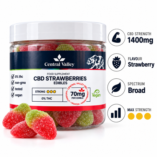 70mg Strawberry Broad Spectrum CBD Gummies – 20 Gummies