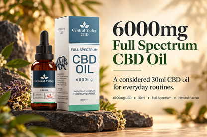 6000mg Full Spectrum CBD Oil – 30ml (200mg per 1ml) product packaging