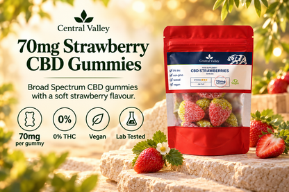 70mg Strawberry Broad Spectrum CBD Gummies – 10-Gummy Grab Bag product packaging