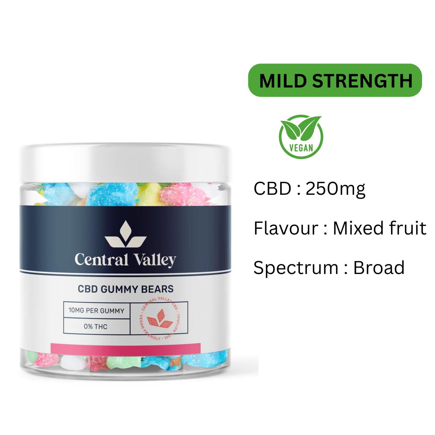 Broad Spectrum CBD Gummy Bears – 10mg per Gummy – Small Tub (250mg Total CBD)