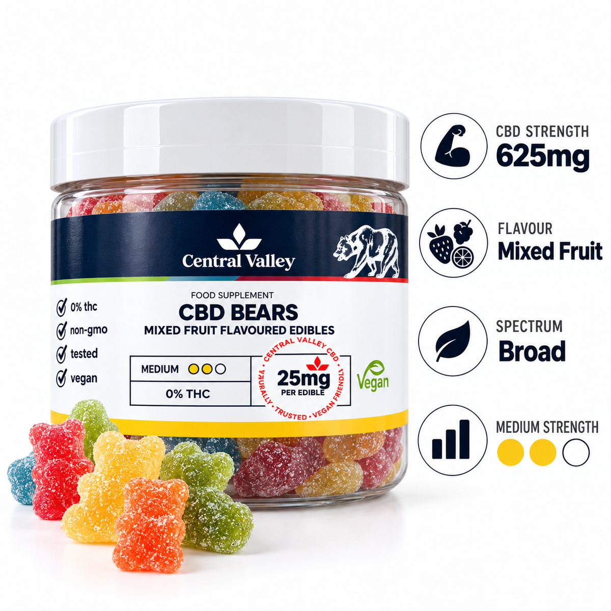 25mg Broad Spectrum CBD Gummies – 25 Gummies