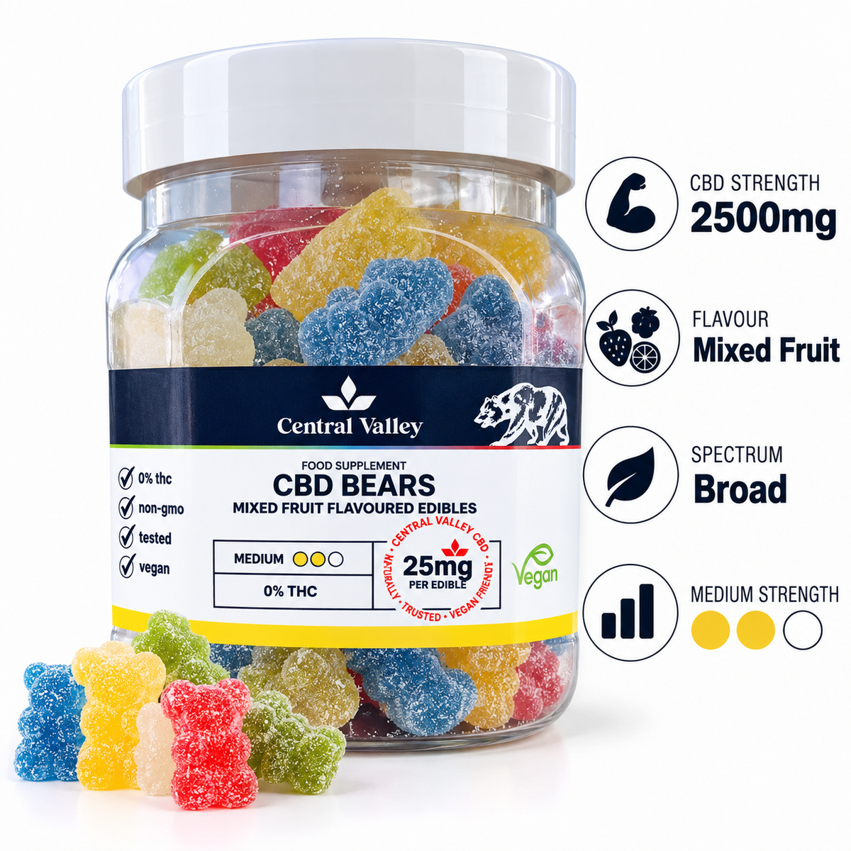 25mg Broad Spectrum CBD Gummies – 100 Gummies