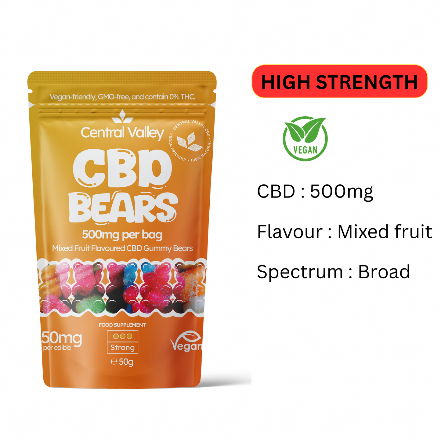 Broad Spectrum CBD Gummy Bears – 50mg per Gummy – Grab Bag (500mg Total CBD)