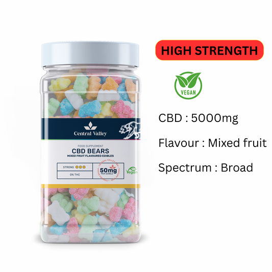 Broad Spectrum CBD Gummy Bears – 50mg per Gummy – Large Tub (5,000mg Total CBD)