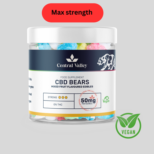 Mixed fruit Broad Spectrum CBD Gummy Bears – 50mg per Gummy – Small Tub (1,250mg Total strength )