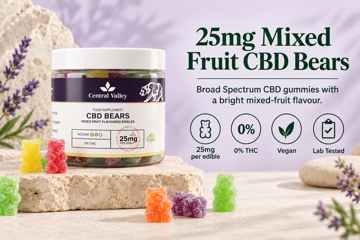Central Valley CBD 25mg mixed-fruit broad-spectrum gummies - 25-gummy tub