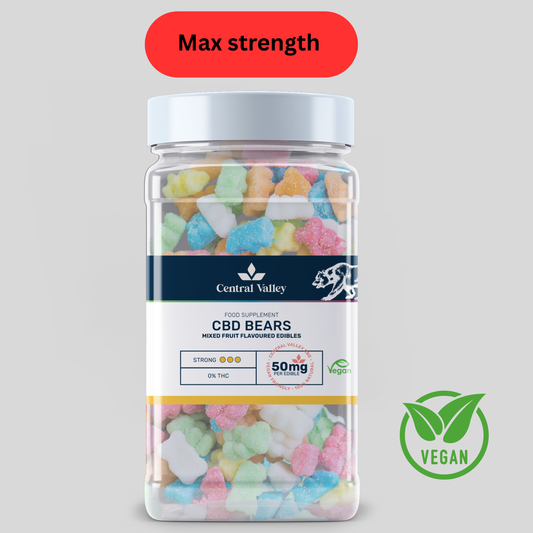 Mixed fruit Broad Spectrum CBD Gummy Bears – 50mg per Gummy – Large Tub (5,000mg Total strength )