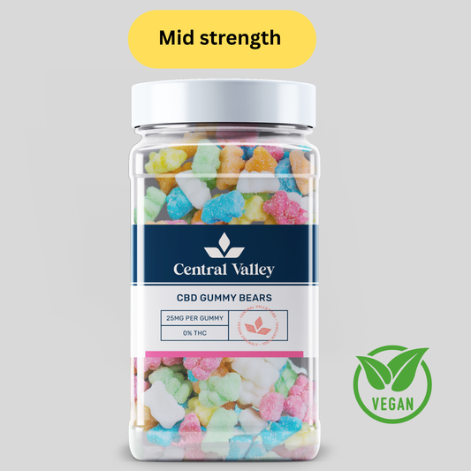 Mixed fruit Broad Spectrum CBD Gummy Bears – 25mg per Gummy – Large Tub (2,500mg Total strength )