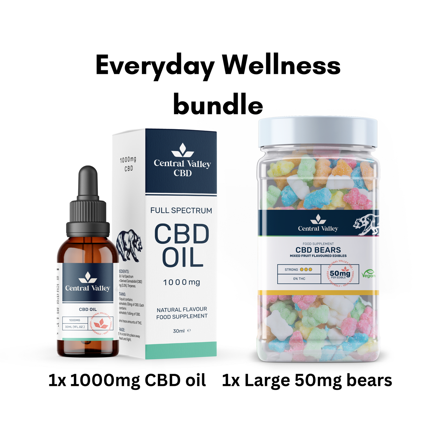 Everyday Wellness Bundle 1000mg Full Spectrum CBD Oil + Large Tub of 50mg Gummies