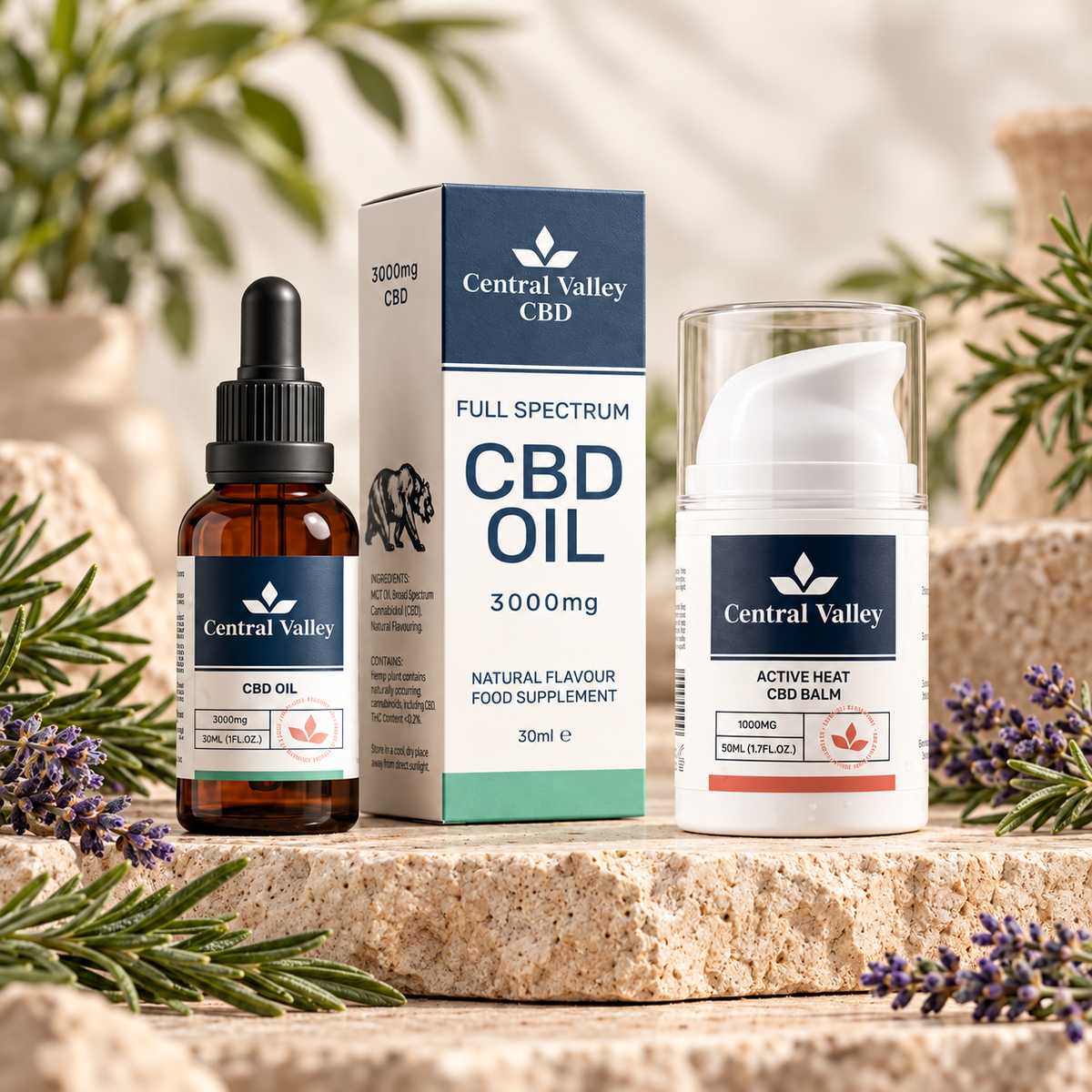 Central Valley CBD Oil and Topical Duo with 3000mg oil and 1000mg Active Heat balm