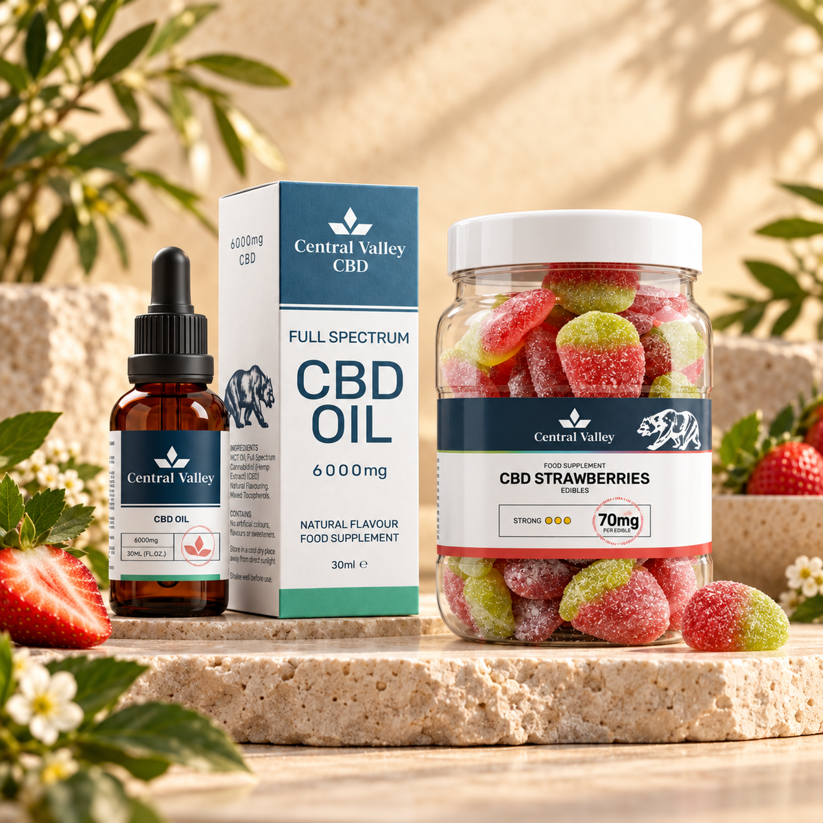 Central Valley CBD Premium Pair with 6000mg oil and 70mg strawberry gummies