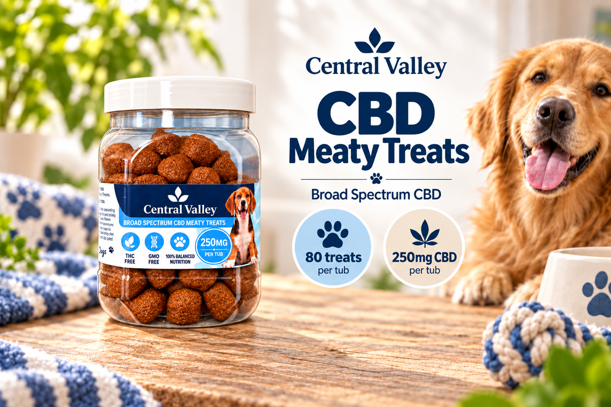 Central Valley CBD Meaty Treats – 80 treats, 250mg CBD per tub